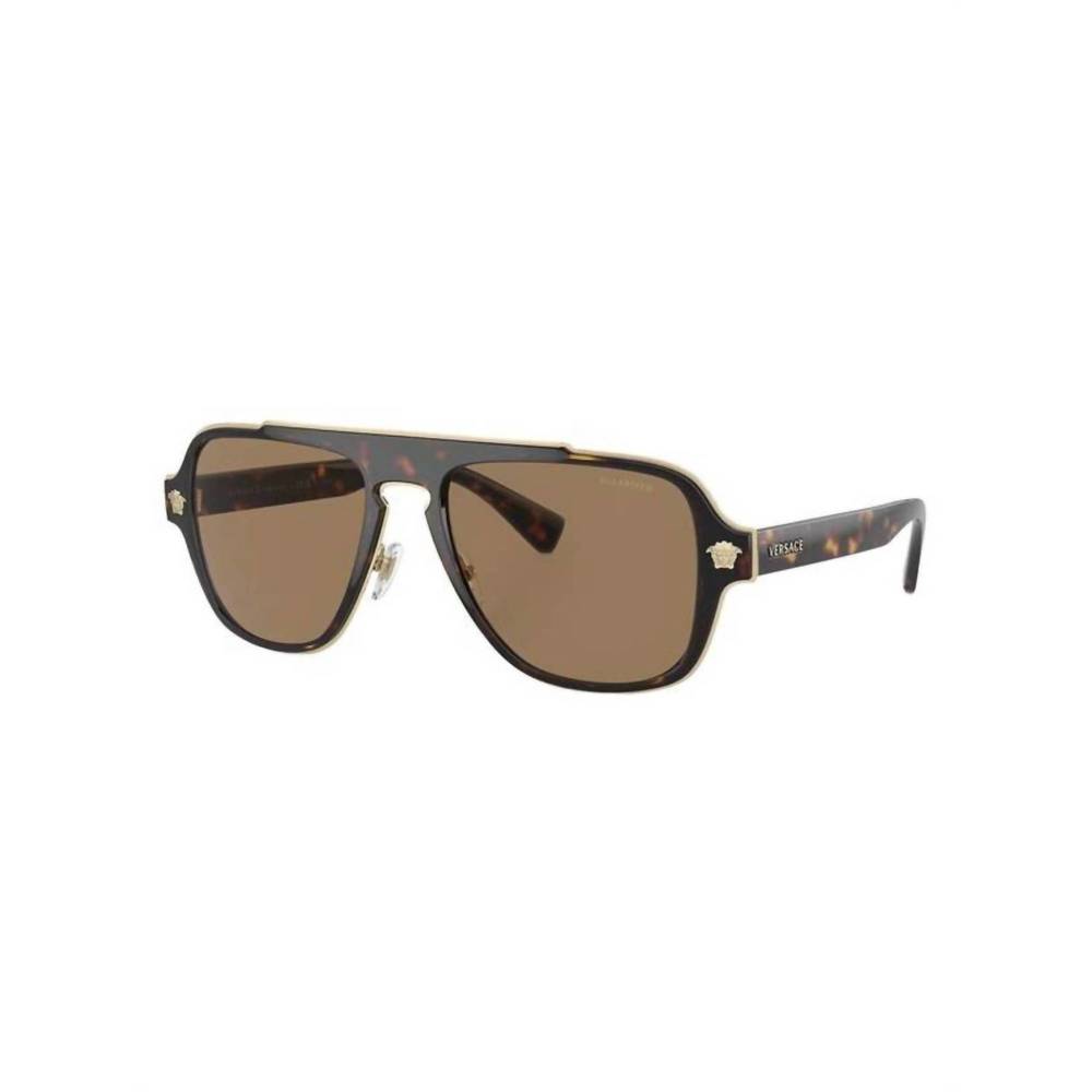 NEW VERSACE aviator plastic sunglasses with orange polarized lens in havana